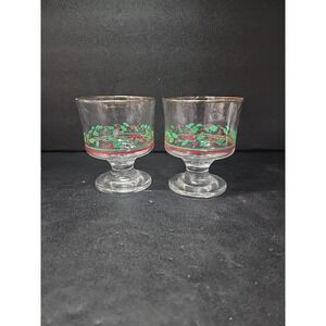 Libbey Holly and Berries Glass Set, Christmas Dessert Glasses, Holiday Set‎ Of 2